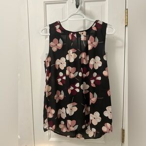 LOFT Outlet Black Floral Sleeveless Tie Back Blouse Size S